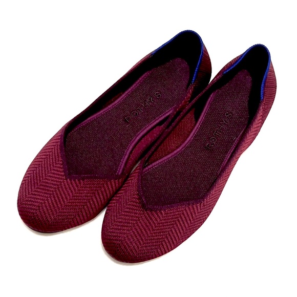 Rothy’s Women’s The Flat Round Toe Cabernet Herringbone with Blue Trim Shoe 8.5 - Picture 1 of 8